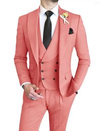 Men's Suits 3Pcs Formal Men Slim Fit Double Breasted Groom Business Male Blazer Set Shawl Collar Wedding (Jacket Vest Pants)