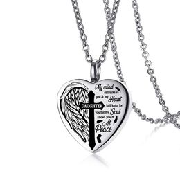 Gothic Cross Stainless Steel Urn Necklace Angel Wing Heart Box Keepsake Pendant Memorial Jewelry for Human or Pet245j