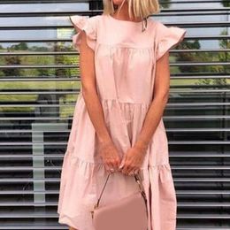 Casual Dresses Female Dress Round Neck Short Sleeve Solid Color Loose Wear-resistant Comfortable Midi Woman Summer 2023