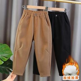 Trousers Girls' Plush Thickened Harem Pants Autumn Winter Warm 2023 Children's Clothing Solid Loose Causal Elastic Waist 5-12 Years Old