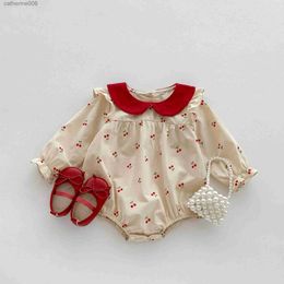 Clothing Sets 7397 Baby Princess Romper Cherry Printed Longsleeve Cotton Jumpsuit Baby Clothes Infants OutfitL231202