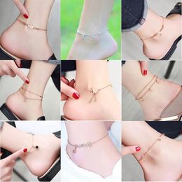 Anklets Rose Gold Colour 18KGP Stamp For Women Foot Leg Chain Link Charms Bracelet Beach Accessories Summer Fashion Jewellery