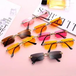Sunglasses Mosengkw Vintage Rimless Diamond Women Square Rhinestone Design Candy Colour Eyeglasses