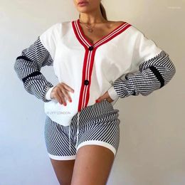 Women's Tracksuits 2023 Spring Knitwear Korean Version Of Light Mature Wind Age Reduction Cardigan Sweater High Waist Shorts Plaid
