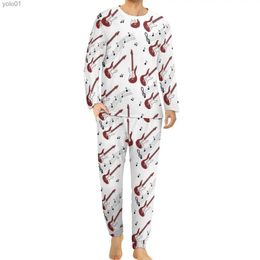 Men's Sleepwear SherIs Guitar sic Pajamas Rock Men Long Sle Fashion Pajama Sets 2 Pieces Casual Winter Design Nightwear Birthday PresentL231202