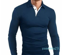 lu Men Polo Shirt Long Sleeve T-shirt Mens Sport Style Collar Button Shirt Traini