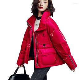 Women's Trench Coats High Quality Winter Women Parkas Short Cotton Padded Jackets Thick Warm Stand Collar Glossy Lady Loose Outerwear JH584