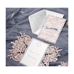 Wedding Invitations Wedding Invitations European Light Pink Invitation Card Laser Cut Floral Glittering Engagement Baptism Drop Delive Dhj1C