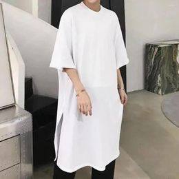 Men's T Shirts Men Summer Oversized Hip Hop Long Shirt Side Split Short-sleeved Top Male Streetwear Genderless Clothes Camisetas Homewear