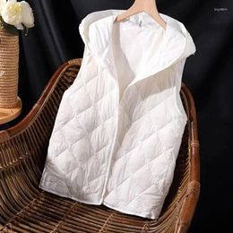 Women's Vests 2023 White Down Cotton Vest Jacket Women Autumn Winter Fashion Hooded Short Wild Sleeveless Thin Waistcoat Coat Female Tops