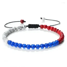 Charm Bracelets 4mm Beaded Adjustable Bracelet Palestine Flag Colour Red Blue White Natural Stone Country Flags Woven Fashion Jewellery