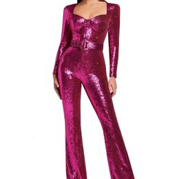 Women's Jumpsuits Rompers STYLISH LADY Sparkly Sequined Rompers and Jumpsuits Autumn Women Long Sleeve Square Neck Bodycon Shiny Club Party Overalls 231202