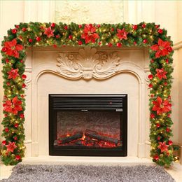 Decorative Flowers Wreaths Christmas Garland 2.7M/8.8ft LED Christmas Rattan Artificial Flower Vine Plants Indoor Outdoor Garden Gate Stair Home Decoration 231201