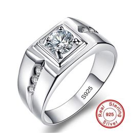 Classic 100% 925 Sterling Silver 6mm 1ct CZ Engagement Rings For lover's Men Wedding Rings Simulated Platinum Diamond size 7-243t