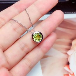 Pendants Chic Green Peridot Gemstone Pendant For Women Necklace Real 925 Silver Fine Jewellery Birthday Gift Round Gem Birthstone