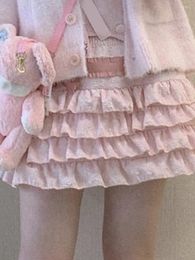 Skirts Women S Lolita Mini Cute High Waist Side Bow Layered Ruffle Hem A-Line Short