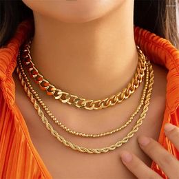 Pendant Necklaces MAA-OE Gold Colour Geometric Metal Twist Bead Chain Set Necklace For Women Female Multilayer Hip Hop Punk Jewellery Party
