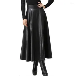 Skirts 2023 Fashion Solid Mujer Faldas PU Leather Maxi Women's Elegant OL Long Saias Casual High Waist Zipper Jupe Femme