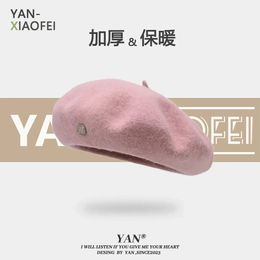 Berets KoreanJapanese Style Sweet Girl Womens AutumnWinter Cute Solid Woolen Button Artist Hat Fashion Female Hats Caps 231201