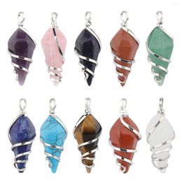 Pendant Necklaces 42x15mm 1pcs Natural Rose Quartz Stone Amethyst Spiral Cone Necklace Jewelry Making Charms Accessories Findings