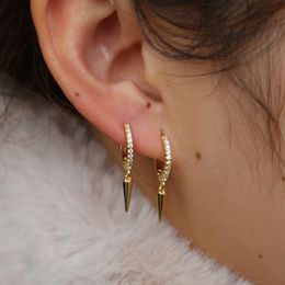 2019 Korean Style gold filled dangle cone stud earrings for girls women simple cute studs jewelry pave tiny cz punk boys brincos200f