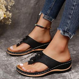 Slippers Women Thong Sandals 2023 Summer Fashion Ladies Sandalias Casual Wedges Shoes Dress Flowers Female Beach Flip Flops Zapatos