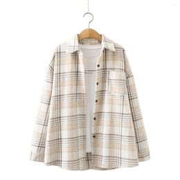 Women's Blouses Woman Plaid Thick Chequered Fit Shirts Long Sleeve Fleece Tops Oversized Casual Outerwear Female Clothes Blusas Mujer