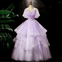 Party Dresses KSDN Gorgeous Purple Evening Dress Short Sleeve Sweetheart Ball Gown Floor Length Flower Special Event Luxury Pretty Women