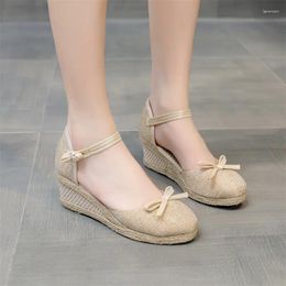 Sandals 2023 Korean Version Of Women's Wedge Casual Pointed Buckle Linen