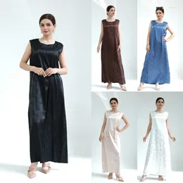 Ethnic Clothing Muslim Lady Elegant Satin Dress Fashion Shift Dubai Women Party Solid Colour Round Neck Sleeveless