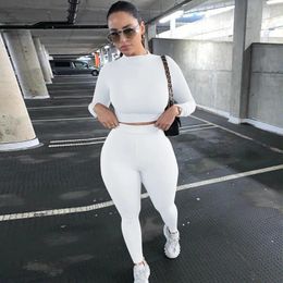 Women's Two Piece Pants White Casual Skinny Pant Set Long Sleeve Bodycon T-shirt And 2pc Women Sexy Club Party Outfits 2023 Autumn Winter