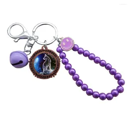 Keychains Purple Beads Constellation Keychain High-grade Pearl Key Ring Bell Smile Unisex Designed Jewelry