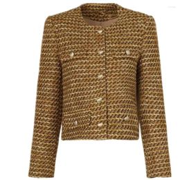 Women's Jackets Gold Short Woollen Coat Autumn Winter Korean Fashion Tweed Elegant Retro Female OL Outwear Wool Jacket