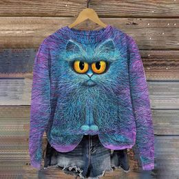 Women's Hoodies Women Sweatshirts Funny Cartoon Kitten Print Hoodie Autumn Pullover O-Neck Tops Fashion Casual Female Clothing