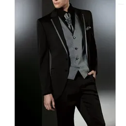 Men's Suits Men Three Piece (Jacket Pants Vest) Set Black Slim Fit Notched Lapel Single Breasted Costume Hombre