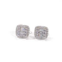 Hip Hop Stud Earrings Jewelry Fashion Mens Square Gold Silver High Quality Zircon Earring330A