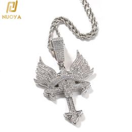 Pendant Necklaces Necklace Men s Iced Out Cubic Zircon Wings Cross Charm CZ Hip Hop Jewelry For Rapper Party Gift 231202