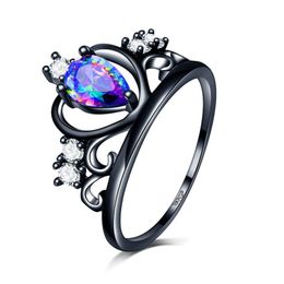 Trendy design Customised multi A zircon stone Princess Queen black Crown Ring engagement alliance women girls216n