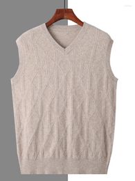 Men's Sweaters V-neck Pullover In Autumn And Winter Mink Cashmere Sweater Diamond Vest Solid Color Fashion Loose Knit