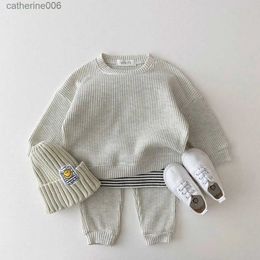 Clothing Sets Korean Baby Clothing Sets Waffle Cotton Kids Boys Girls Clothes Spring Autumn Loose Tracksuit Pullovers Tops+Pants 2PCS SetsL231202