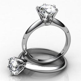 Whole Handmade Solitaire Six Claw Luxury Jewelry Top Selling 925 Sterling Silver Round Cut White Topaz CZ Diamond Women Weddin303A