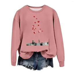 Women's Hoodies Casual Sweatshirts Women Valentine's Day Love Balloon Print Round Neck Long Sleeved Hoodie With Raglan Sleeves Top Fall