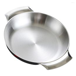 Dinnerware Sets Stainless Steel Stock Pot Paella Pan Double Handles Nonstick Flying Pans Flat Bottom Kitchen Restaurant Metal Steamer Basket