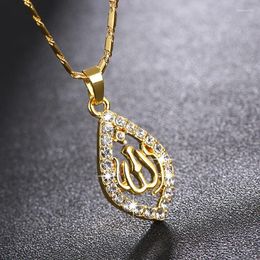 Pendant Necklaces Exquisite Hollow Muslim Symbol Necklace White Zircon Crystal Catholicism Jewellery Rose Gold Plated Party Gift