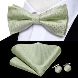 Bow Ties Hi-Tie Jacquard Solid Green Bowties For Men Silk Butterfly Tie Hanky Cufflinks Wedding Party Gift Bowtie Wholesale