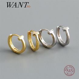 WANTME 925 Sterling Silver Fashion Korean Minimalist Letter T Hugging Earrings for Women Men Punk Rock Ear Nose Ring Jewelry 21050288O