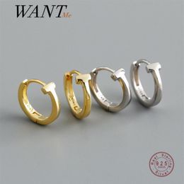 WANTME 925 Sterling Silver Fashion Korean Minimalist Letter T Hugging Earrings for Women Men Punk Rock Ear Nose Ring Jewellery 21050288O