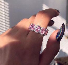 Sparkling Luxury Jewellery Party 925 Sterling Silver Full Oval Cut Pink Sapphire CZ Diamond Gemstones Eternity Women Wedding Band Ri3056843