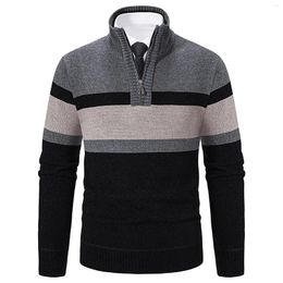 Men's Sweaters Mens Warm Slim Winter Color Blocking Half Zip Neck Sweater Jacket Simple Stand Collar Knitwear Male