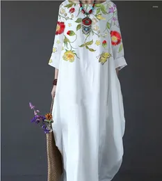 Casual Dresses For Women 2023 Vintage Print Loose O Neck Muslim Long Dress Floral Robe Streetwear Fitting Autumn Vestidos 5xl